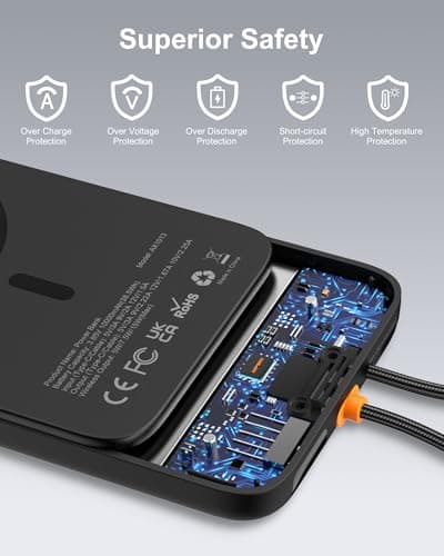 AsperX Magnetic Power Bank, 10,000mAh Magnetic Battery Pack Built-in USB C Cable 22.5W PD Fast Charging, LCD Display, Wireless Portable Charger Compatible with iPhone 17/16/15/14/1 thumbnail 5