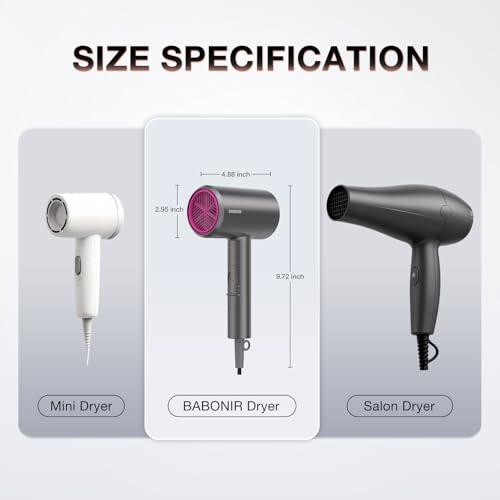 BABONIR Hair Dryer with Diffuser for Women, 1875W Fast Drying Ionic Blow Dryer for Home Use, Lightweight Foldable Hairdryer with Concentrator Nozzle, 3 Heat 2 Speed Settings, Gray thumbnail 3