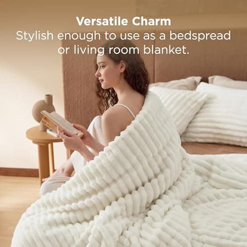 Bedsure Queen Fluffy Comforter Set - GentleSoft 3 Pieces Luxury Fleece Cream White Bedding, Cozy Room Decor Aesthetic, 1 Queen Bed Comforter (90"x90") and 2 Pillowcases (20"x26") thumbnail 4
