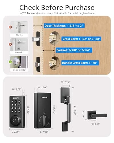 Philips Wi-Fi Smart Door Lock with Handle Set, Keypad Deadbolt for Front Door, Fingerprint Keyless Entry Door Lock with App Remote Control, IP53 Waterproof, Auto Lock, Security Eas thumbnail 8