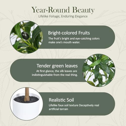 Árbol de Olivo Artificial Sillaff de 6 Pies con Maceta y Frutos Realistas para Interiores