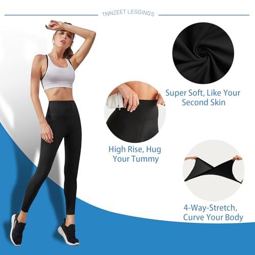 High Waisted Leggings for Women - No See Through Tummy Novelty Workout Yoga Pants with Pockets Reg & Plus Black thumbnail 4