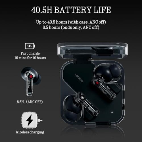 Nothing Ear Wireless Earbuds Bluetooth, 45dB Hybrid Smart ANC Earbuds, 11mm Deep Bass Boost, Hi-Res Audio with LDAC & LHDC 5.0, 6 Mics Call, 40.5H Playtime with Fast Charging Case, ChatGPT Supported thumbnail 4