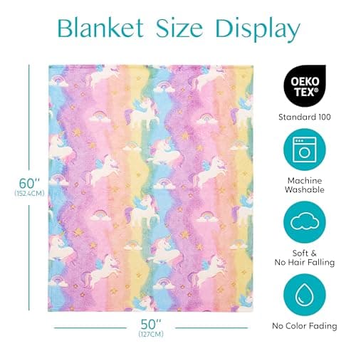 Joiedomi Glow in The Dark Blanket - Unicorns Gifts Toys for Girls Age 2 3 4 5 6 7 8 9 10 11 12 Year Old - Soft Cozy Flannel Kids Throw Blanket, Birthday Bedroom Decor 50"×60"