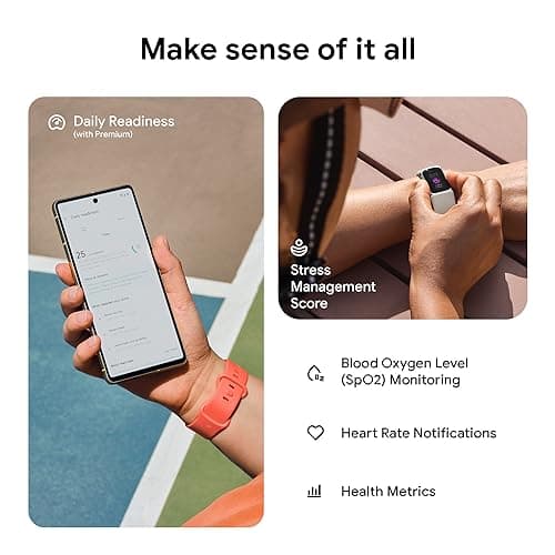 Fitbit Charge 6 Fitness Tracker with Google Apps - Heart Rate on Exercise Equipment - 3-Month Google Health Premium Membership Included - Health Tools - Gold/Coral - Small&Large Ba thumbnail 5