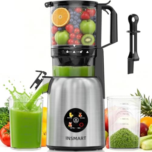 INSMART Juicer Machines, 3-in-1 Cold Press Juicer High Juice Yield | 300W Slow Masticating JuicerS Extractor Machine for Whole Fruits/Vegetables, Low Noise and Safety Lock