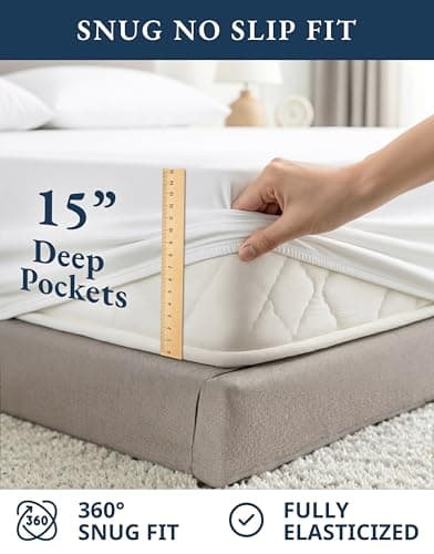 LANE LINEN Eco Friendly 100% Organic Cotton Queen Sheet Set, Soft & Comfy Fully Elasticized 15" Deep Pocket Bed Sheets, Low Pill Naturally Cooling Machine Wash Sábanas Queen- White
