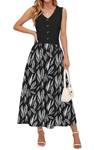 MOLERANI Sundress for Women 2026 Casual Sleeveless V-Neck Elegant Flowy Floral Long Summer Dress with Pockets,Daily,Color Block,Party,Vacation(BL Dot Leaf,M) thumbnail 2
