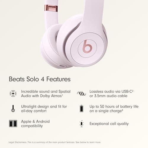 Beats Solo 4 - Wireless On-Ear Bluetooth Headphones, Up to 50-Hour Battery Life, Ultra-Lightweight Comfort, Powerful and Balanced Sound, Apple & Android Compatible - Cloud Pink thumbnail 2