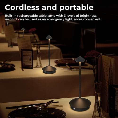 Miniatura de Paquete de 2 Lámparas de Mesa Inalámbricas Recargables 6000mAh, Portátiles con 3 Tonos Regulables para Hogar, Exteriores y Negocios 4