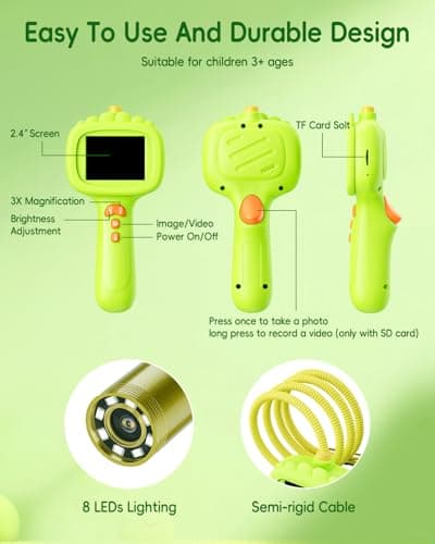 Borescope Camera with Light for Kids, Ashfly STEM Science Educational Toy for 3 4 5 6 7 8 Years Old Boys & Girls, 2.4" Screen Snake Scope Camera for Birthday Outdoor Camping Nature thumbnail 3