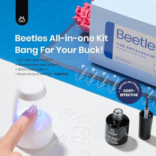 Beetles Gel Nail Kit Almond-500Pcs Gel Nails Tip Easy Extension Set Short Almond Shape 9 In 1 Nail Glue Extension Set Uv Led Lamp Acrylic False Tips Kit DIY Nails Art Gifts for Wom thumbnail 2