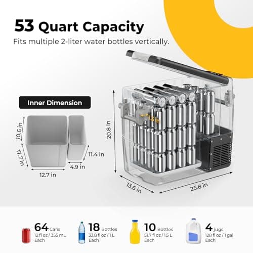BougeRV 12V Portable Refrigerator Fridge Freezer Portable Car Fridge 53 Quart Electric Cooler12V/24V DC 110~240 V AC for RV Truck Pickup SUV Van Boat Camping Tailgating Road Trip O thumbnail 4