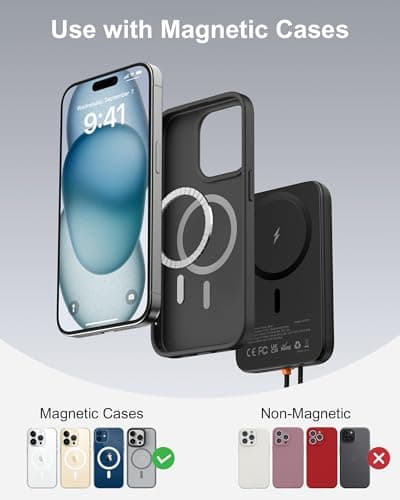 AsperX Magnetic Power Bank, 10,000mAh Magnetic Battery Pack Built-in USB C Cable 22.5W PD Fast Charging, LCD Display, Wireless Portable Charger Compatible with iPhone 17/16/15/14/1 thumbnail 6