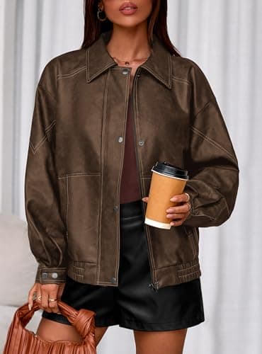 PRETTYGARDEN Womens Oversized Faux Leather Jacket Fall Winter Outfits thumbnail 5