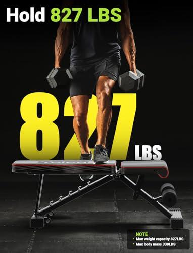 YOLEO Adjustable Weight Bench for Home Gym, ASTM-Certified 827LBS, 95% Pre-Assembled, Foldable Gym Bench with 84 Positions Incline Decline Flat, Wider Seat thumbnail 2
