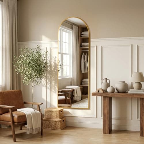 NBGV 57"x17" Floor Mirror Full Length, Arched Full Length Mirror with Stand, Full Body Mirrors for Bedroom Living Room or Cloakroom Black thumbnail 3