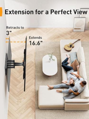 Perlegear UL Listed Full Motion TV Wall Mount for 42-90" TVs up to 132lbs