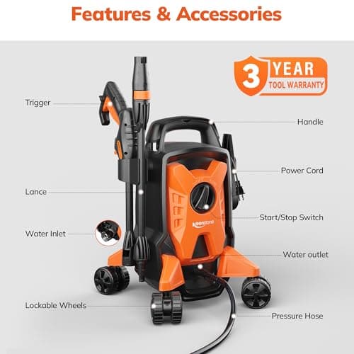 Keenstone Electric Pressure Washer, 5000 PSI 3GPM with Anti-Tipping Design