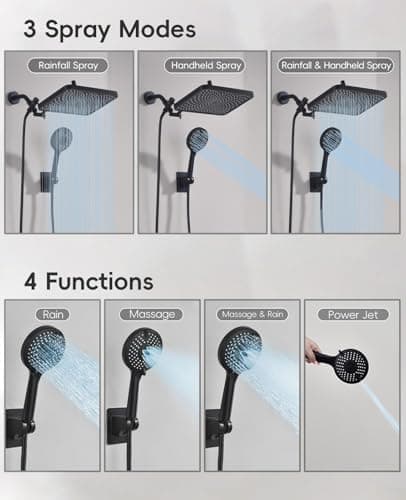 Rain Shower Head Starry Sky 12.2" High Pressure with Handheld Spray Combo thumbnail 4