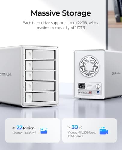 ORICO 5 Bay RAID External Hard Drive Enclosure 110TB Max, USB 3.0 DAS Storage Station for 2.5/3.5 inch SATA HDD SSD with 150W Built-in Power Supply thumbnail 2