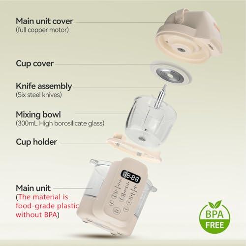 IAGREEA Glass Baby Food Maker, One Step Baby Food Processor Steamer Puree Blender Grinder Mills Machine, Auto Cooking & Grinding for Healthy Homemade Baby Food with 3 Age Stages, B