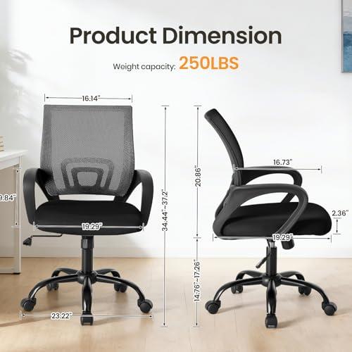 NEWBULIG Computer Desk Office Chair, Ergonomic Mid-Back Swivel Rolling Chair with Breathable Backrest and Lumbar Support Wheels, Mesh Office Chairs for Adults Home Task Gaming， Bla thumbnail 3