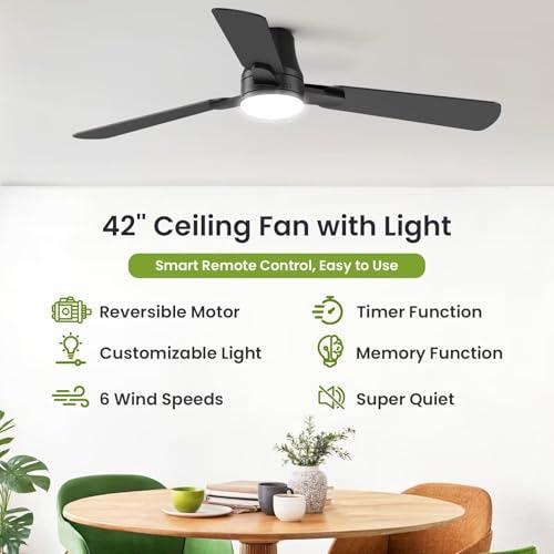 OSTIVE Ceiling Fans with Lights and Remote: 42 Inch Modern Ceiling Fan, Low Profile Flush Mount, Quiet Reversible DC Motor & 3CCT Dimmable LED for Bedroom Living Room Kitchen Indoo thumbnail 2