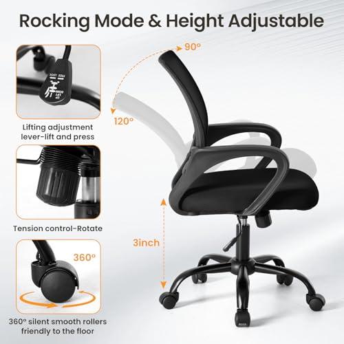 NEWBULIG Computer Desk Office Chair, Ergonomic Mid-Back Swivel Rolling Chair with Breathable Backrest and Lumbar Support Wheels, Mesh Office Chairs for Adults Home Task Gaming， Bla thumbnail 5