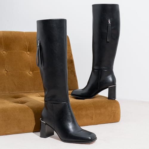 Vepose Women's Black Knee High Square Toe Heeled Boots, Size 7, 9572 thumbnail 7