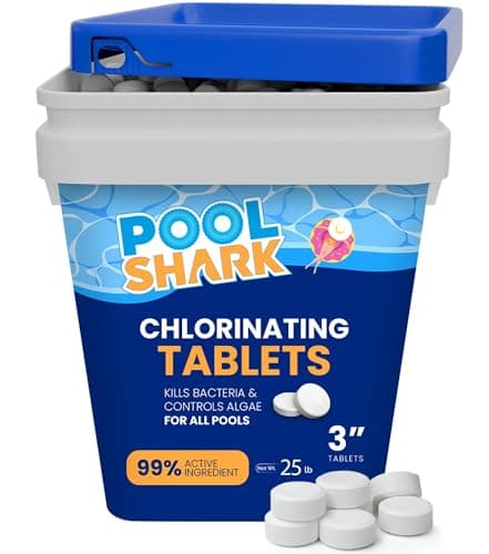 Pastillas de Cloro Pool Shark para Albercas | 3 Pulgadas, 25 Lbs | 90% Cloro Activo, Disolución Lenta