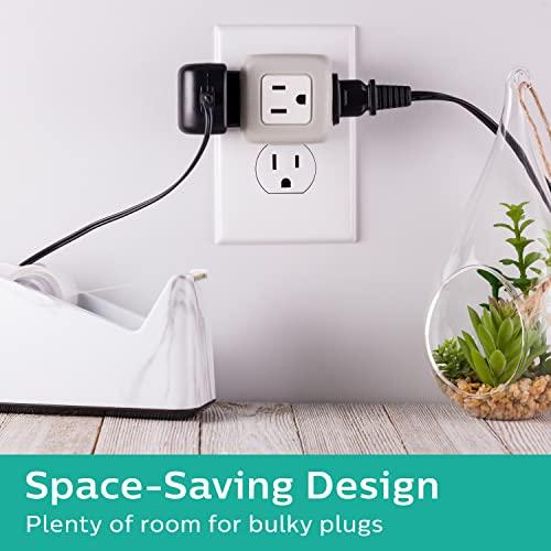 Philips 3-Outlet Extender, Surge Protector, Charging Station, Grounded Wall Tap, 3-Prong, Space Saving Design, Gray, SPP3002GR/37 thumbnail 4