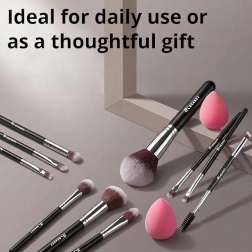 BEAKEY Makeup Brushes Set, Professional Foundation Eyeshadow Concealer Blush Powder Bronzer Applicator, 2 Blender Sponge with Beauty Paper Case thumbnail 8