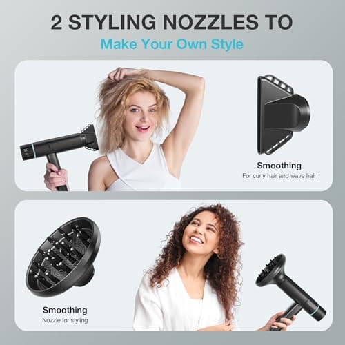 Hair Dryer with Diffuser Blow Dryer, 150000 RPM Professional High-Speed Ionic BlowDryer, Powerful 1600 Watt Motor for Fast Drying and Straight & Wavy Hair, Low Noise, Lightweight f thumbnail 7