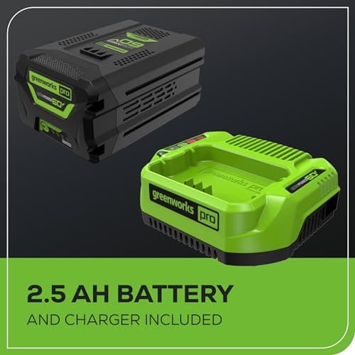 Miniatura de Soplador de Hojas Eléctrico Greenworks 60V, 610 CFM, con Batería de 2.5 Ah y Cargador 9