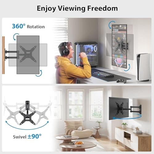 Pipishell Full Motion TV Wall Mount for Echo Show 21/15 and 13-43 Inch Flat Curved Screen TVs & Monitors, Max VESA 200x200mm up to 44lbs, TV Mount Wall Bracket with Rotation Swivel thumbnail 4