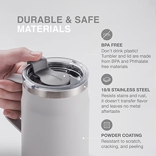 LocknLock Metro Mug Premium 18/8 Stainless Steel Double Wall Insulated with Handle Perfect for table with Lid, Peach Red, 20 oz thumbnail 5