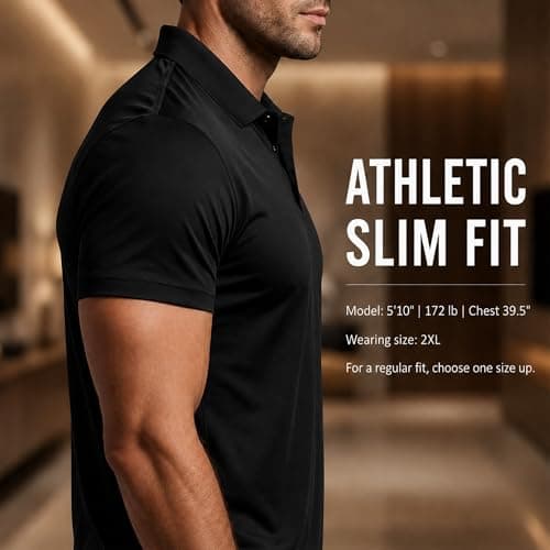 Polo Shirts for Men: Quick Dry Moisture Wicking High Elasticity Convenient Slim Fit Polo Runs Small Black thumbnail 3