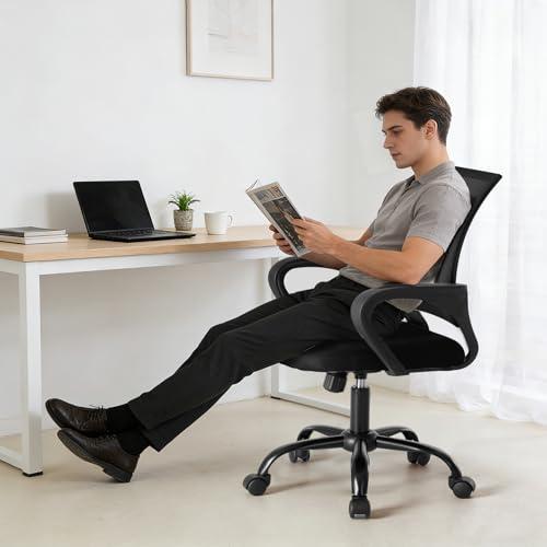 NEWBULIG Computer Desk Office Chair, Ergonomic Mid-Back Swivel Rolling Chair with Breathable Backrest and Lumbar Support Wheels, Mesh Office Chairs for Adults Home Task Gaming， Bla thumbnail 2