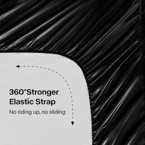BEDELITE Satin Sheets Queen Size Bed Set, Luxury Soft Black Silky Sheets for Hair and Skin, Similar to Silk Bed Sheets Set 4 Pieces with 1 Deep Pocket Fitted Sheet, 1 Flat Sheet, a thumbnail 5