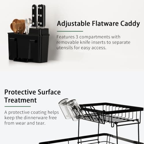 2-Tier Multifunctional Dish Drying Rack, Sturdy and Space-Saving | Large 12.95''W x 19.05''L x 12.63H Dish Drainer for Kitchen, Upgraded Drainage System, Stable and Slip-resistant Construction