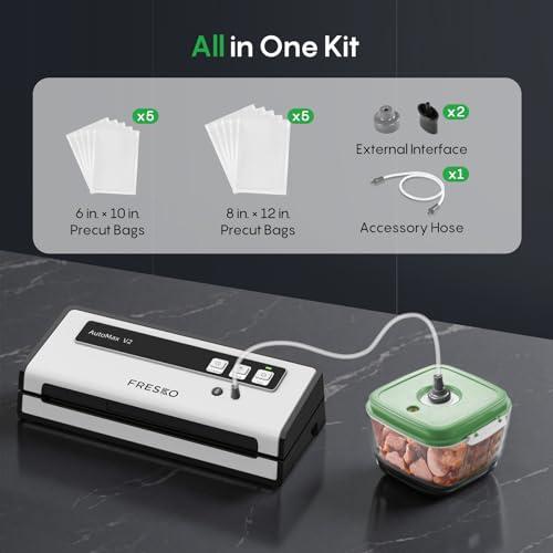 FRESKO Vacuum Sealer Machine with Automatic Bag Detection, 0.2-inch widened heating strip, Compact Food Sealer, Easy to Use, Starter Kit thumbnail 9