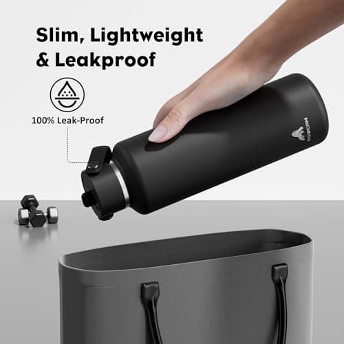 Miniatura de Botella de agua aislada POWCAN de 24 oz con popote: a prueba de fugas, mantiene frío 24h, ideal para portavasos (Negro) 4