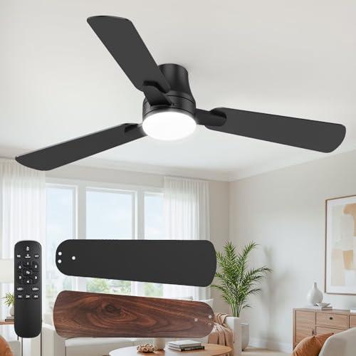 OSTIVE Ceiling Fans with Lights and Remote: 42 Inch Modern Ceiling Fan, Low Profile Flush Mount, Quiet Reversible DC Motor & 3CCT Dimmable LED for Bedroom Living Room Kitchen Indoo