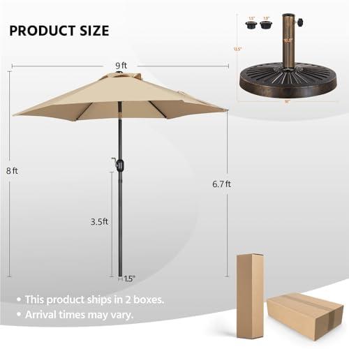Yaheetech 9FT Patio Umbrella Outdoor with Heavy Duty Base Included,Table Umbrella with Push Button Tilt and Crank, UV Protection Waterproof for Yard/Outdoor/Wedding Parties and Eve thumbnail 3