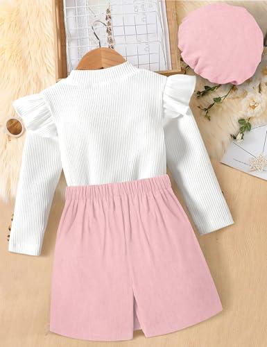 Miniatura de MIGU Girls Clothes Size 10-12 Years old Teen Girl Clothes Ruffle White Long Sleeve Round Neck Button Top Pink Skirt Short Beret Fall Winter Outfit 3 Piece Skirt Set 6