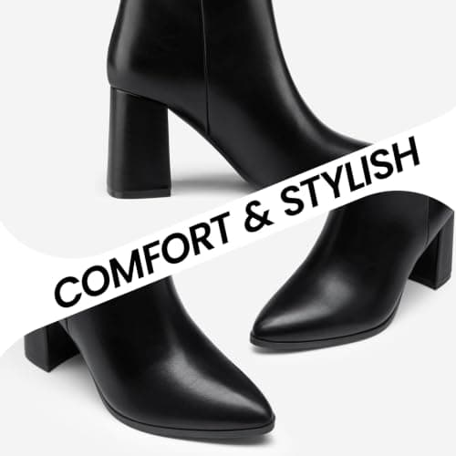 Athlefit Knee High Boots Women Chunky Tall Fall Boots Black 8 | 3.31-inch Block High Heel, PU Leather, Pointed Toe, Easy Slip On, Comfy, Daily Work, Commuting, Office, Ladies Fall Winter