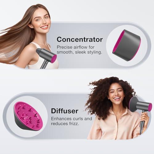 BABONIR Hair Dryer with Diffuser for Women, 1875W Fast Drying Ionic Blow Dryer for Home Use, Lightweight Foldable Hairdryer with Concentrator Nozzle, 3 Heat 2 Speed Settings, Gray thumbnail 6