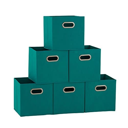 Household Essentials Fabric Storage Cubes 6 Pack – 11x11x11 Foldable Non-Woven Bins with Chipboard Sides & Grommet Handles – Stackable Cube Organizer for Closet, Nursery, Shelf, or