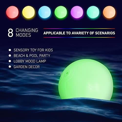 FLAMDYNO Pool Toys - 4 Pack Light Up Beach Balls for Kids w/ 8 Light Modes, Pool Beach Games Balls for Outdoor or Indoor Activities, Glow in The Dark Pool Beach Decorations for Kid